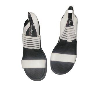 SKETCHER'S Womens White Wedge Sandals Striped Elastic Detail beach coastal comfy